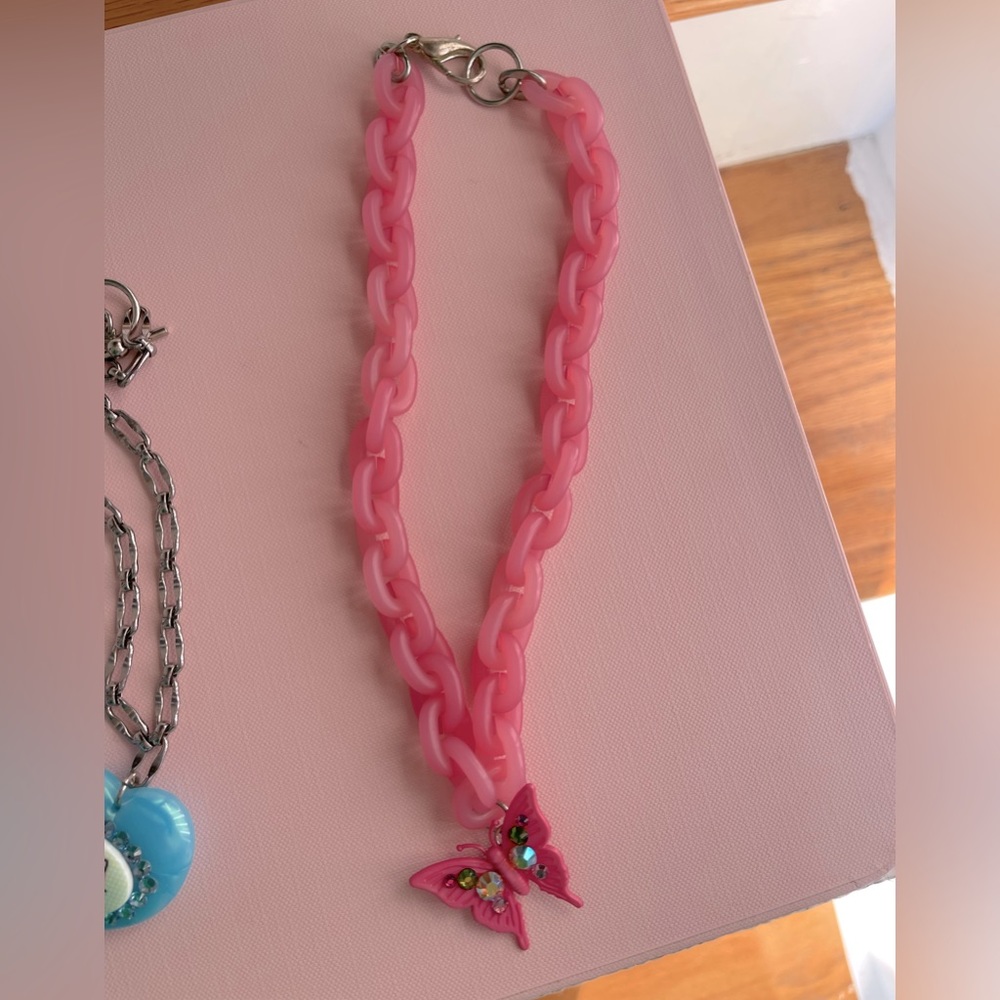 Tarina Tarantino lucite butterfly Necklace pink butterfly